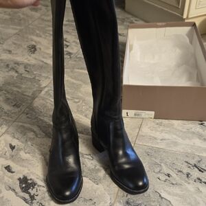 Franco Sarto Black Leather Knee Boots with Side Zip